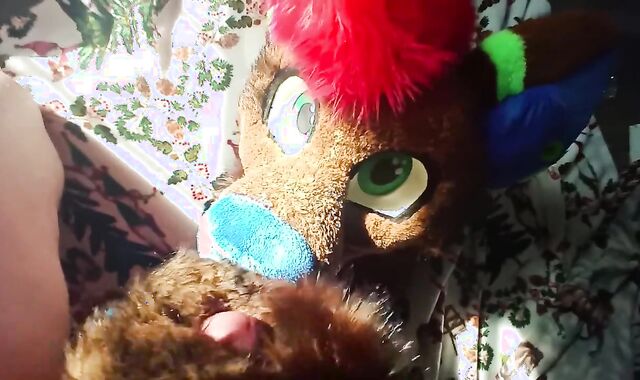 Cum on fursuit until totally caked