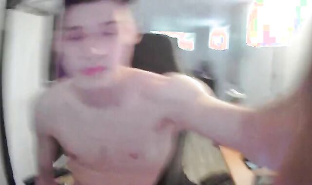 Fit Student Cumming All over Chest