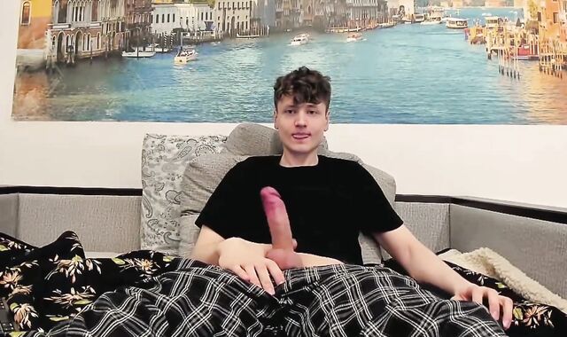 Ultra-Cute twink jacking off a giant pink cigar