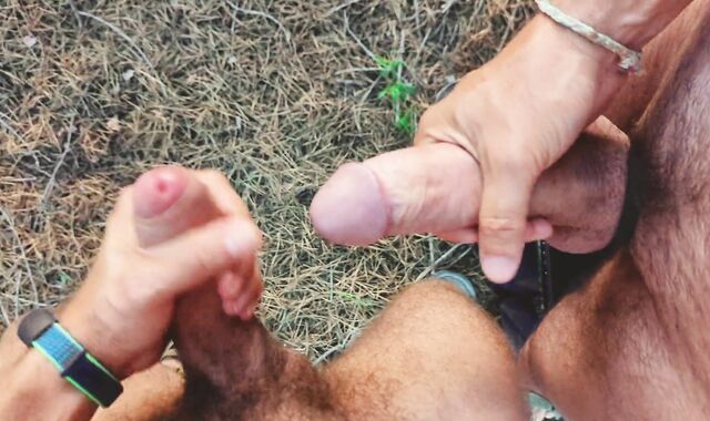 Sword man sausage fight - Wanking double weenies with impressive blows a blast in a mediterranean forest OUTDOORS