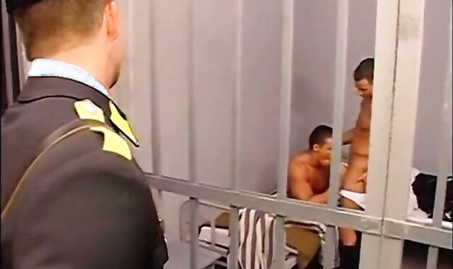 Prison guard acquires some blowjob, then a 3-some