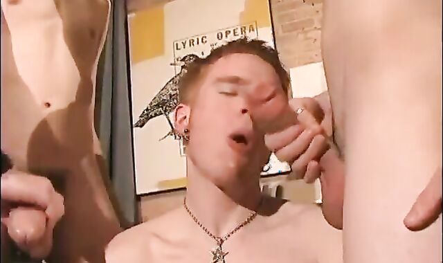 Ginger-Haired deep-throats his two buddy\'s dongs