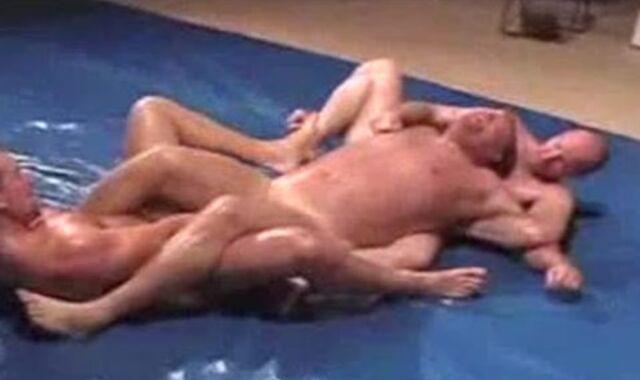 3-way lube wrestle and douche fuckfest