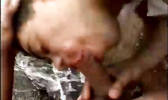 Three school-elder age teenies wazoo bang below A Waterfall