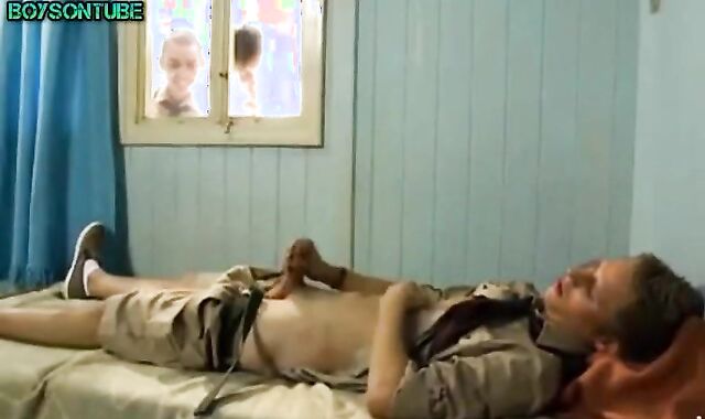 three chap Scouts In Camp Have Hard smash And nub cream In throat