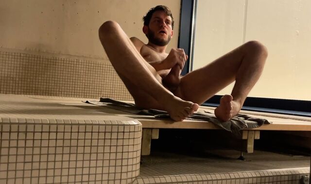 Risky public jerking after sauna