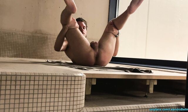 Risky public jerking after sauna