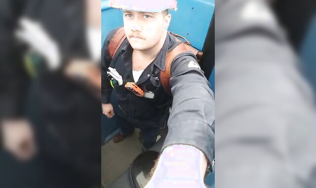 Worker Bear Jerks Off & Cum in Porty Potty at Work