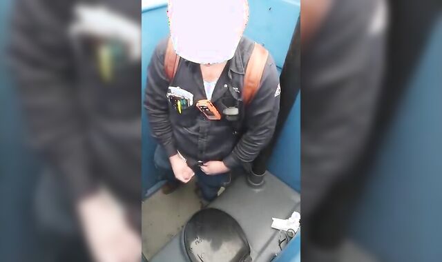 Worker Bear Jerks Off & Cum in Porty Potty at Work