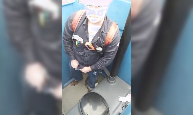 Worker Bear Jerks Off & Cum in Porty Potty at Work