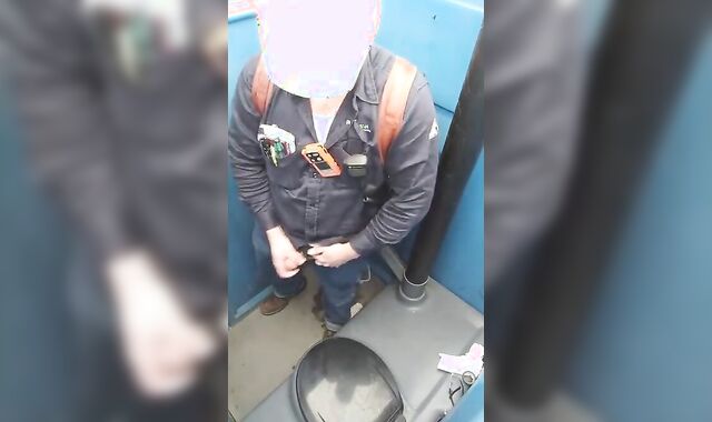 Worker Bear Jerks Off & Cum in Porty Potty at Work