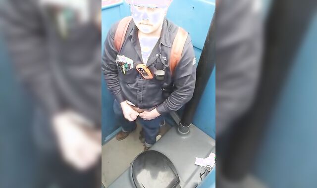 Worker Bear Jerks Off & Cum in Porty Potty at Work