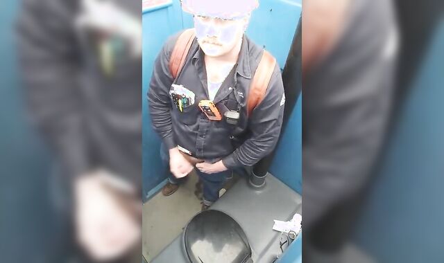 Worker Bear Jerks Off & Cum in Porty Potty at Work