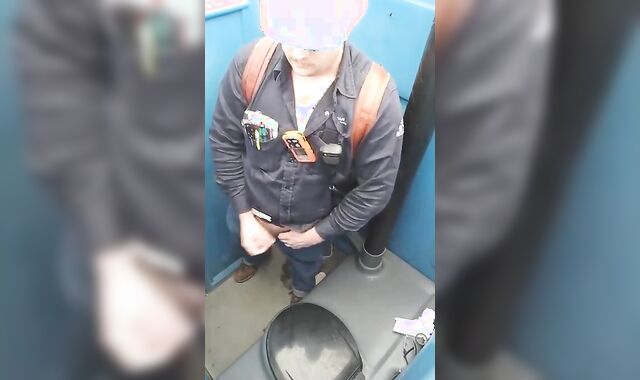 Worker Bear Jerks Off & Cum in Porty Potty at Work