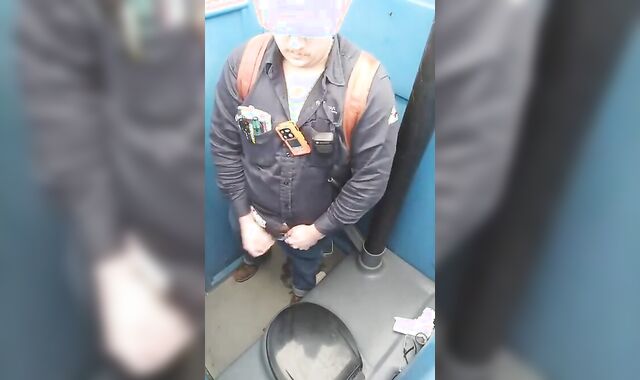 Worker Bear Jerks Off & Cum in Porty Potty at Work