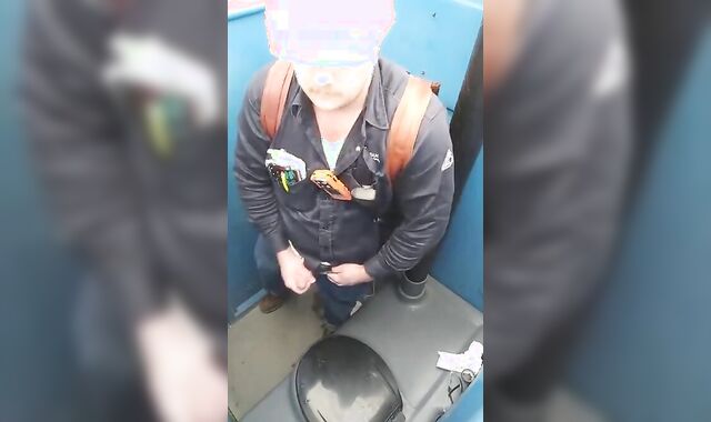 Worker Bear Jerks Off & Cum in Porty Potty at Work