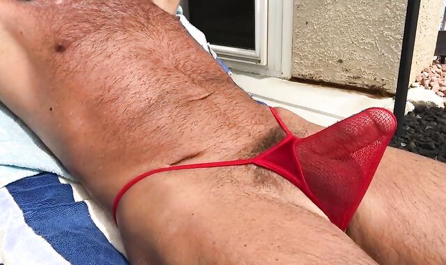 Sunbathing lustful bushy Daddy