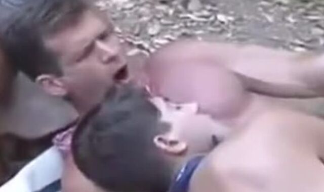 father Riding Cowboy