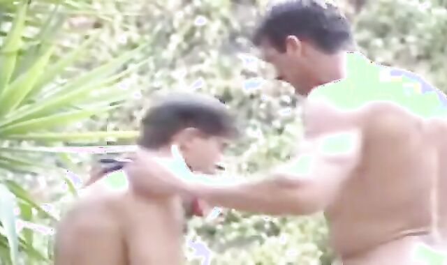 father Riding Cowboy