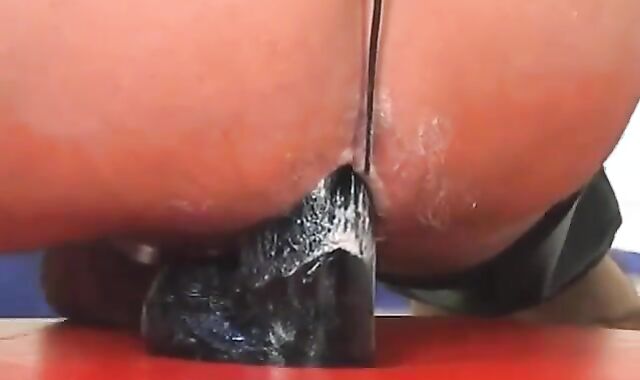 Butch leather dressed in elderly chap w/ fat faux dick