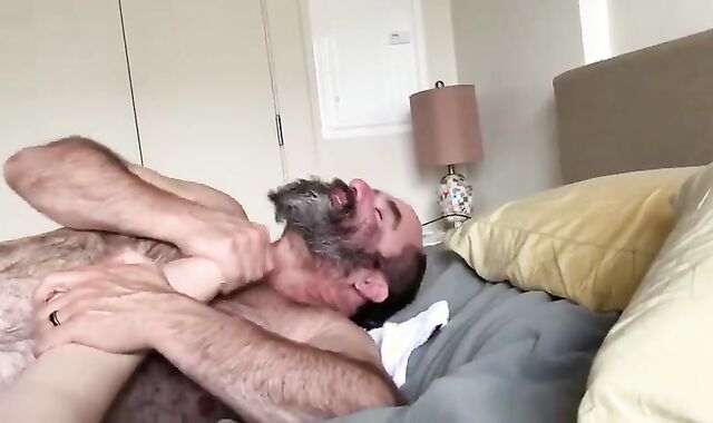 bushy Bearded round Daddy Hairy man Idolizing His Friens's Feet