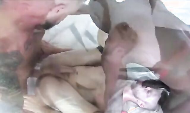 good-sized-dicked Interracial Daddies Share Towheaded Wolf