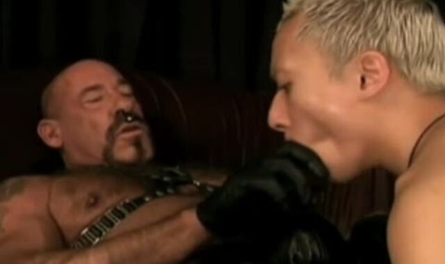 amoral Leather Dad Subdues muff twink