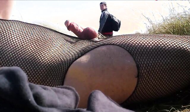 Public Crossdressing and wanking on the beach