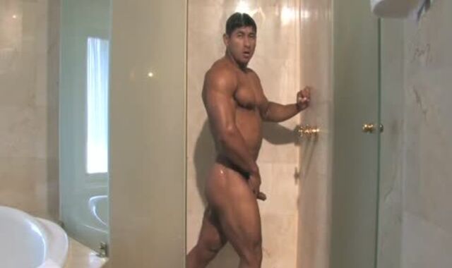 Muscle Japanese Daddy Pops And Takes A Shower