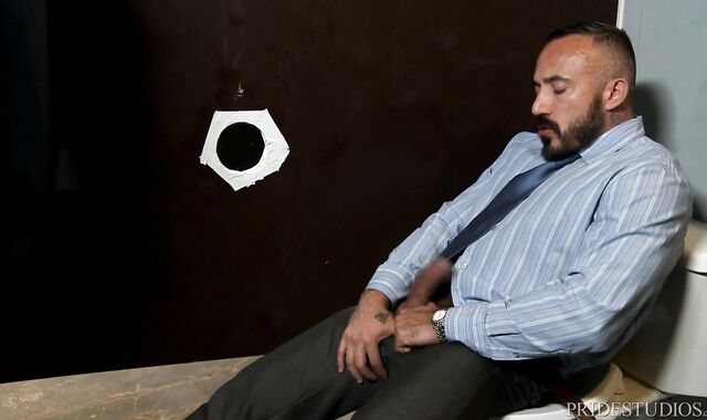 MenOver30 - Gloryhole in company with furry european chocolate-colored-haired