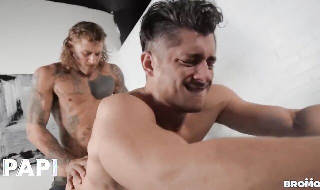 PAPI - Bo Sinn's Denim Zip Undress Is Open And He Stands In Front Of Rocky Vallarta While He Is Sitting