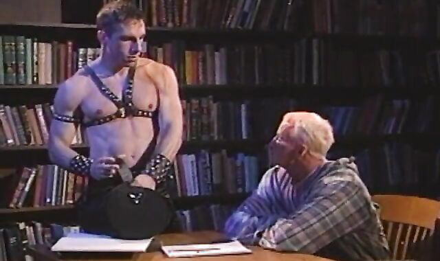 Leather Dad Dominating a silver-light-haired