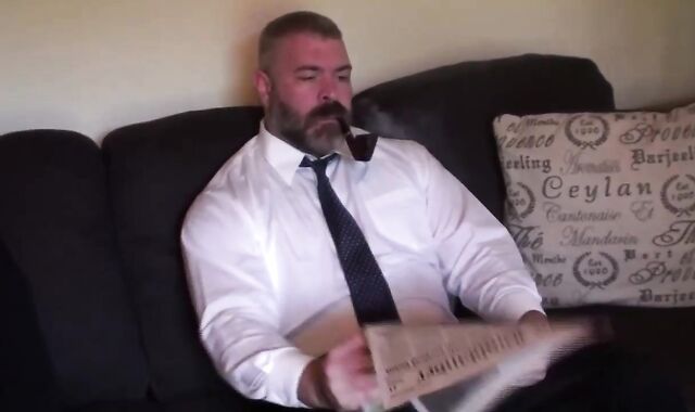 Suited Muscle Hairy man daddy Masturbates Off