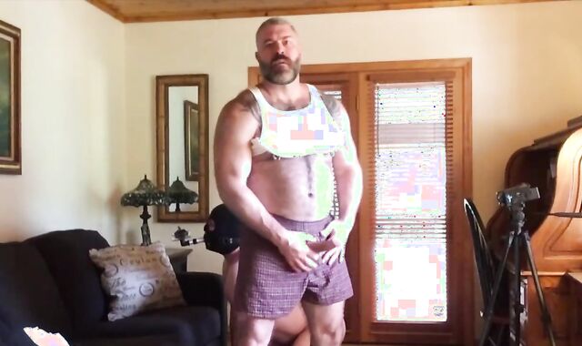 Suited Muscle Hairy man daddy Masturbates Off