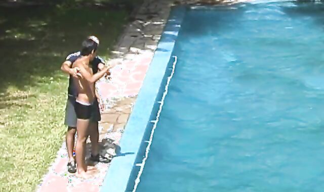 Parent invades Latino lad's pleasing a-fuckhole by pool