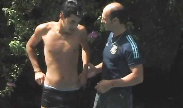 Parent invades Latino lad's pleasing a-fuckhole by pool