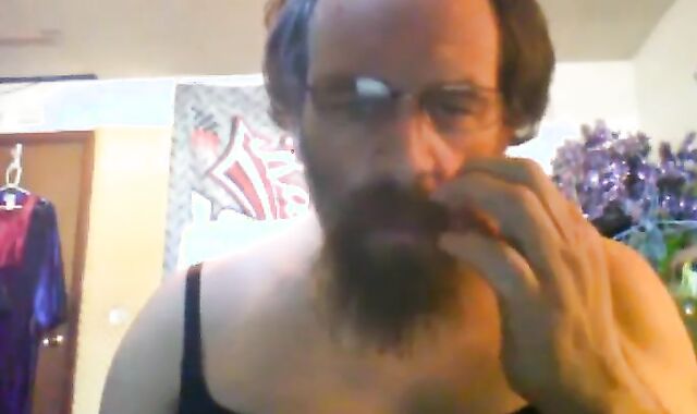 Slaveboy5050 Bearded Father Crossdressed On webcamera Compilation