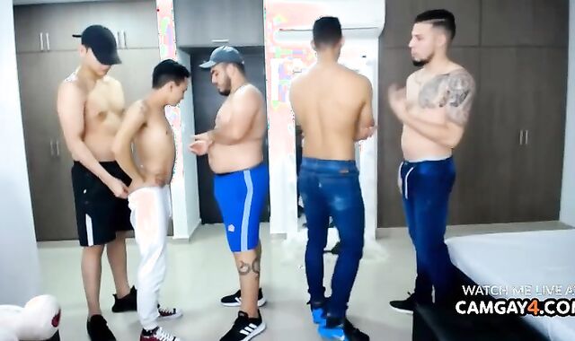 bunch Of Latinos Pawing And Petting Each Other's knob In Live