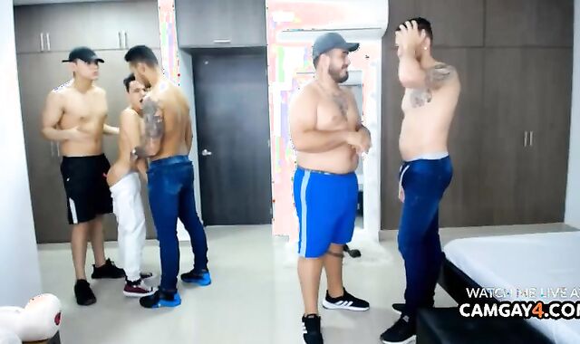 bunch Of Latinos Pawing And Petting Each Other's knob In Live