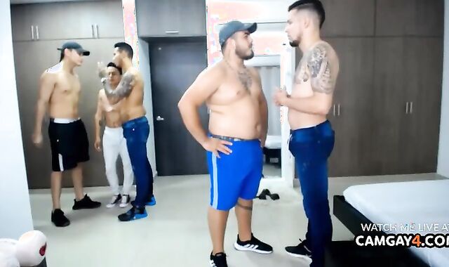 bunch Of Latinos Pawing And Petting Each Other's knob In Live