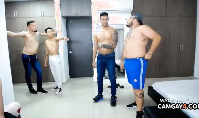 bunch Of Latinos Pawing And Petting Each Other's knob In Live