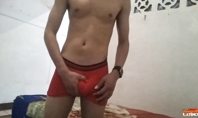 BarebackLatinoz: Solo bulge latino pumping in the sofa