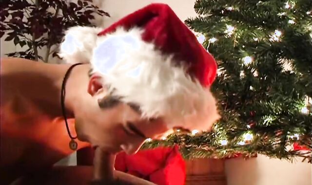 good youthfull lads deep throat vibration job under The Christmas Tree