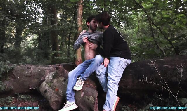 Public jerking and sucking outdoors