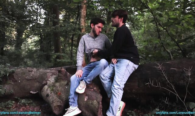 Public jerking and sucking outdoors