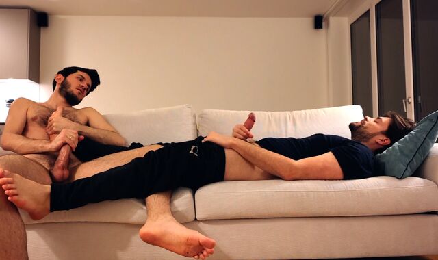 Massaging my friend’s feet and wanking together