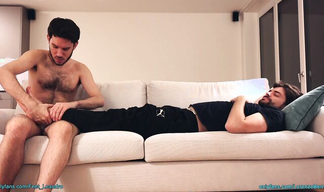 Massaging my friend’s feet and wanking together