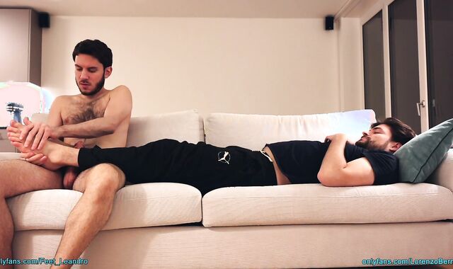 Massaging my friend’s feet and wanking together