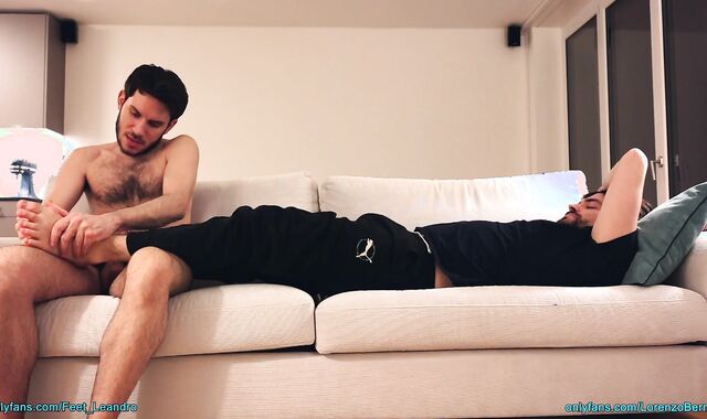 Massaging my friend’s feet and wanking together