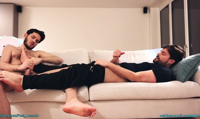 Massaging my friend’s feet and wanking together